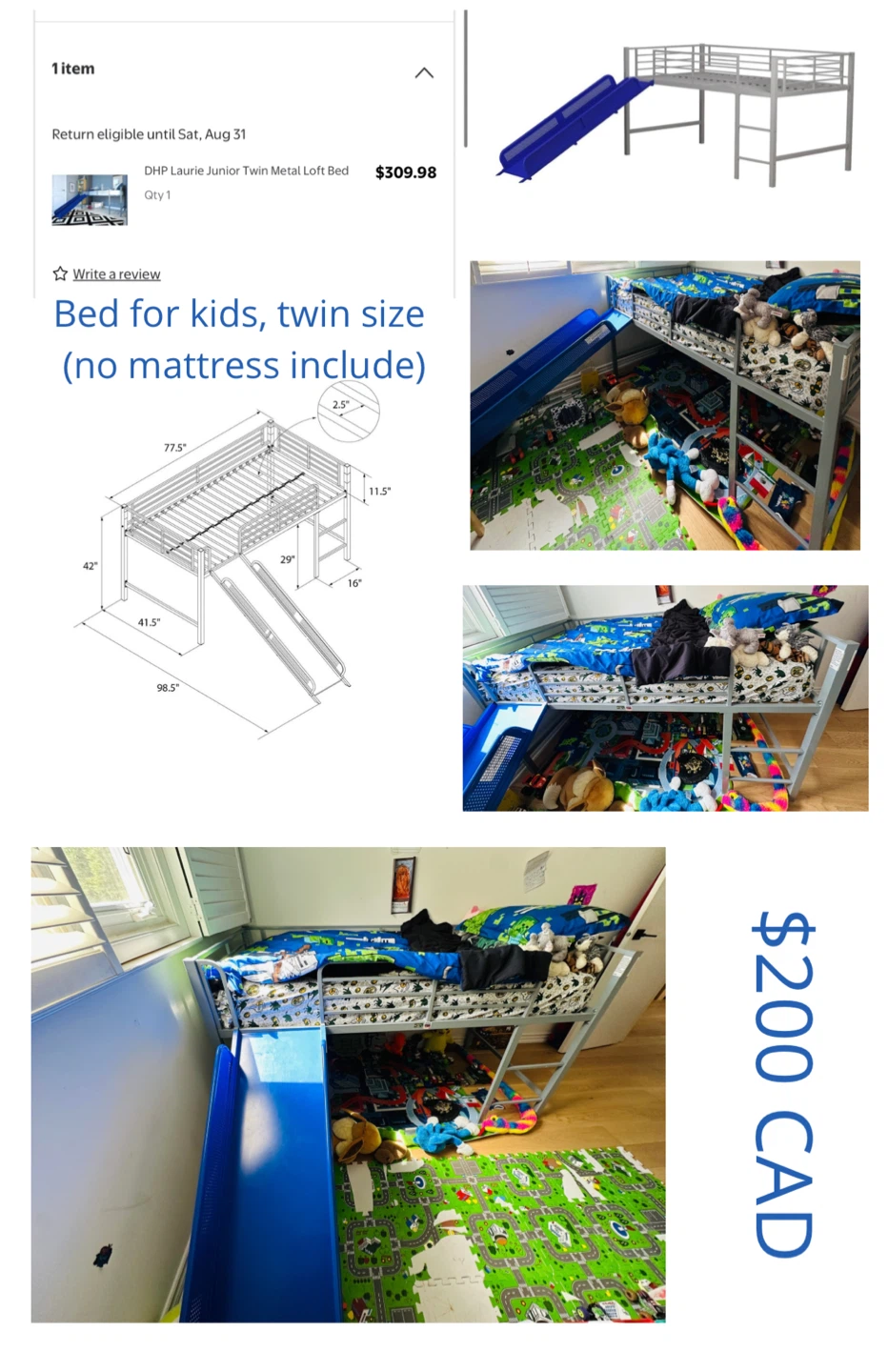 DHP Junior Twin Metal Loft Bed with Slide