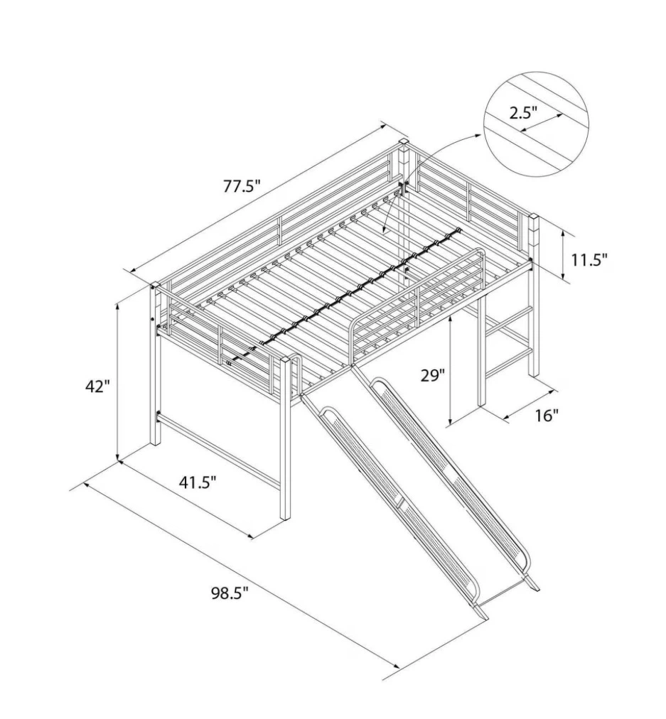 DHP Junior Twin Metal Loft Bed with Slide - photo 5