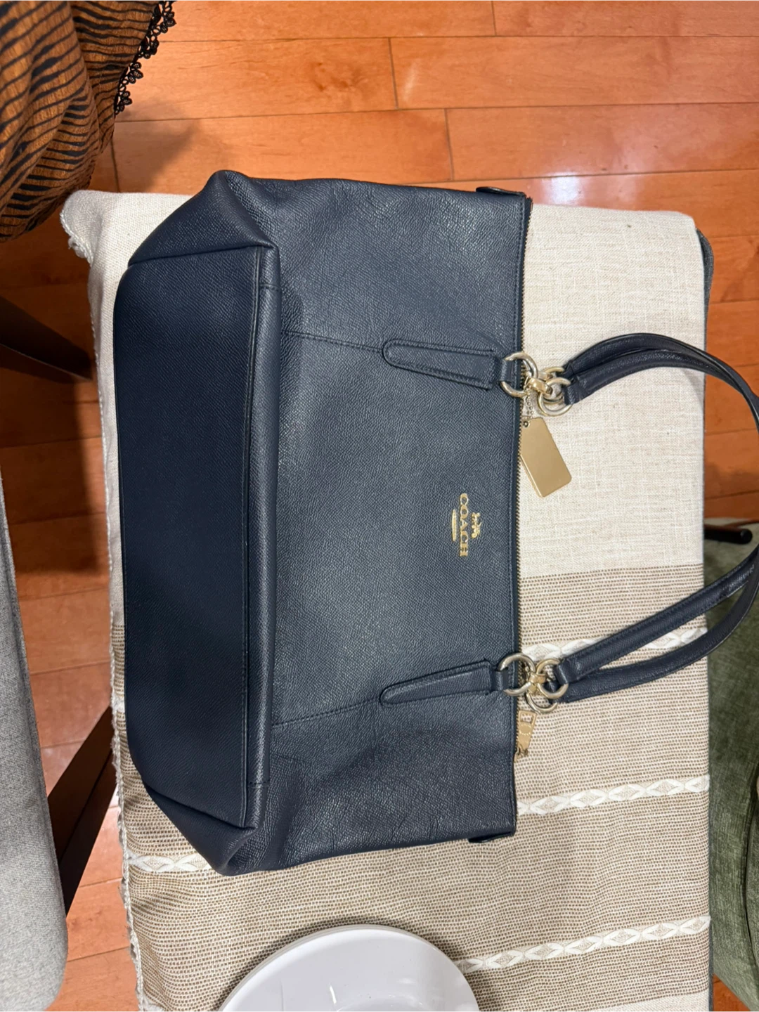 Coach Navy Pebbled Leather Tote Bag