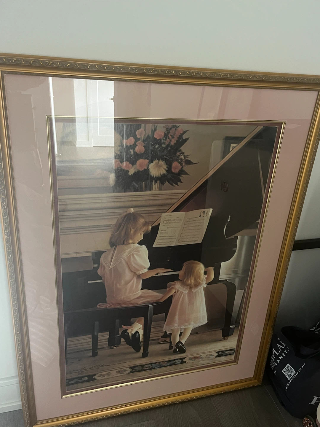 Framed Art Print of Two Girls Playing Piano