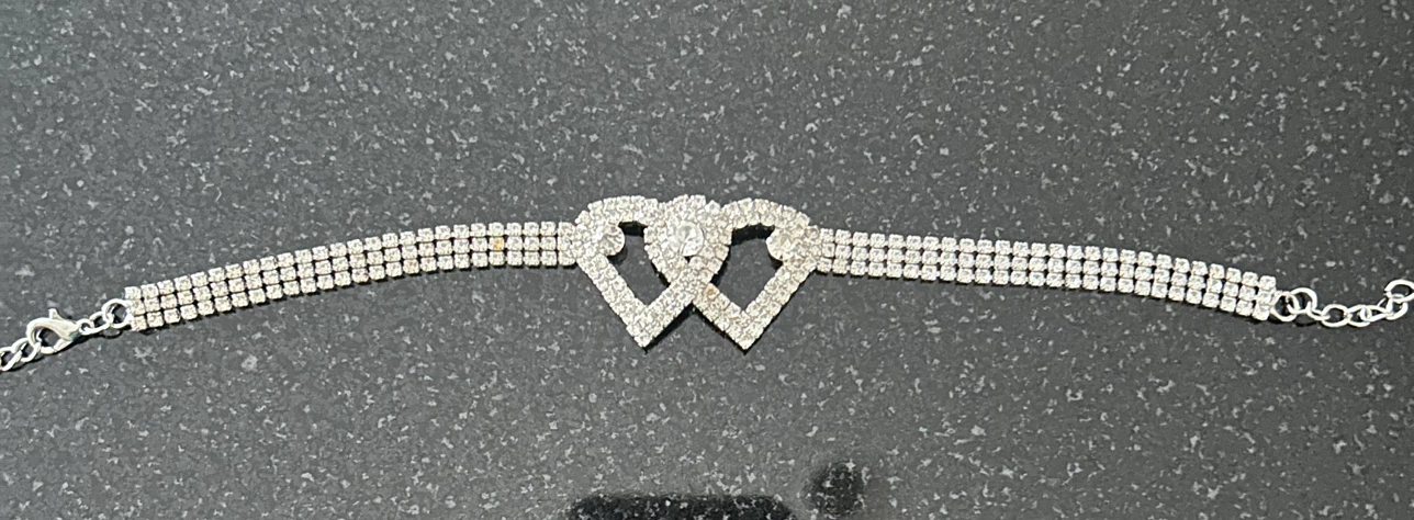 Silver-Tone Rhinestone Double Heart Bracelet