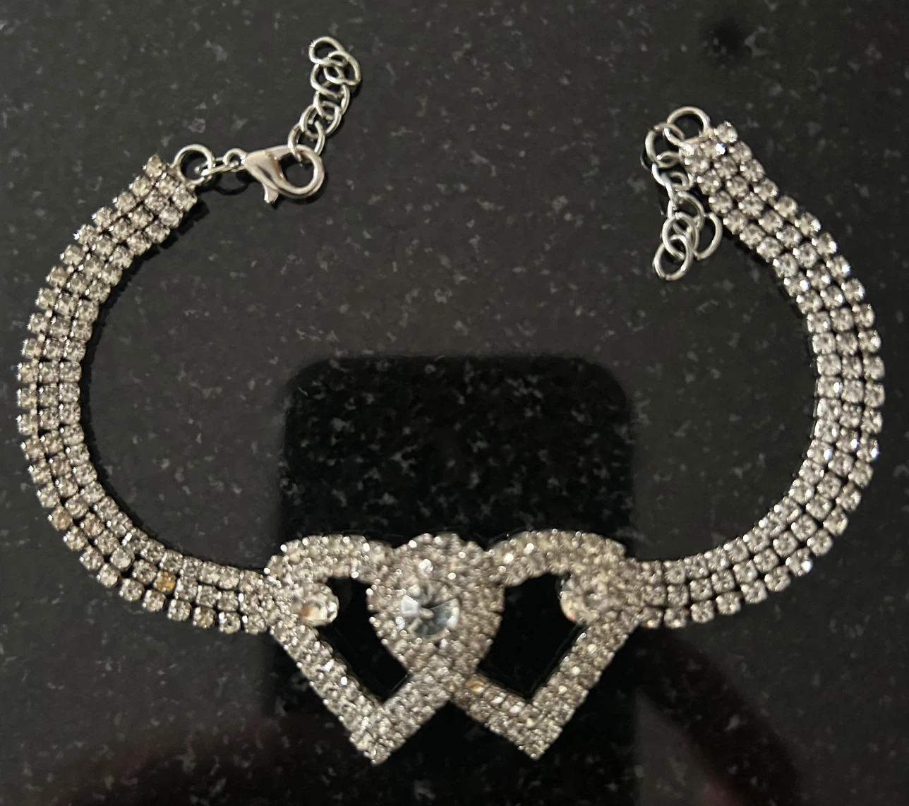 Silver-Tone Rhinestone Double Heart Bracelet - photo 3
