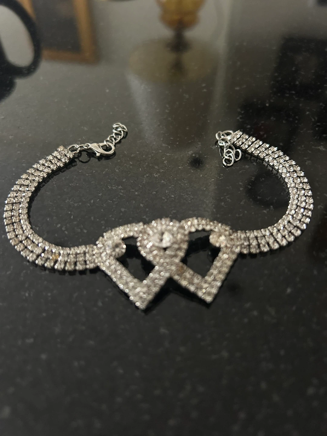 Silver-Tone Rhinestone Double Heart Bracelet - photo 4