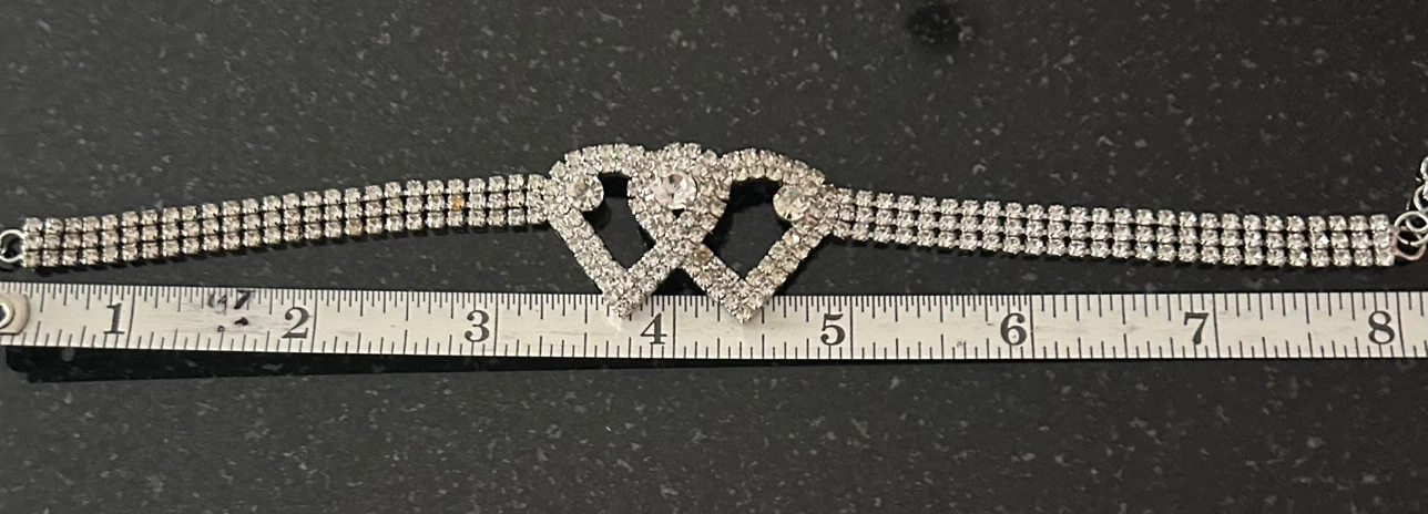 Silver-Tone Rhinestone Double Heart Bracelet - photo 5