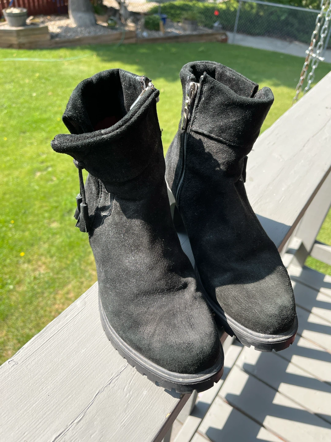 Black Suede Ankle Boots with Tassels