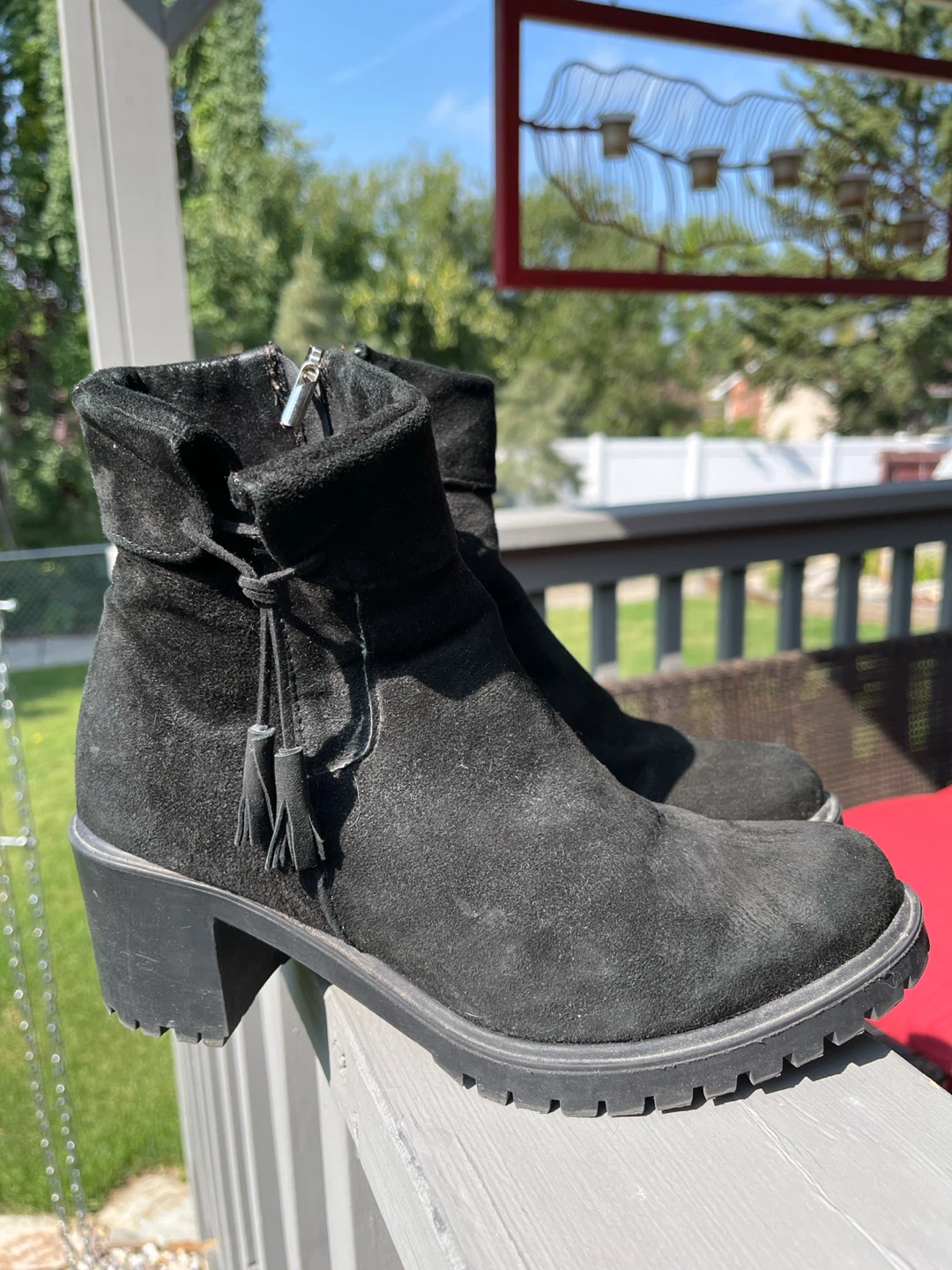Black Suede Ankle Boots with Tassels - photo 2