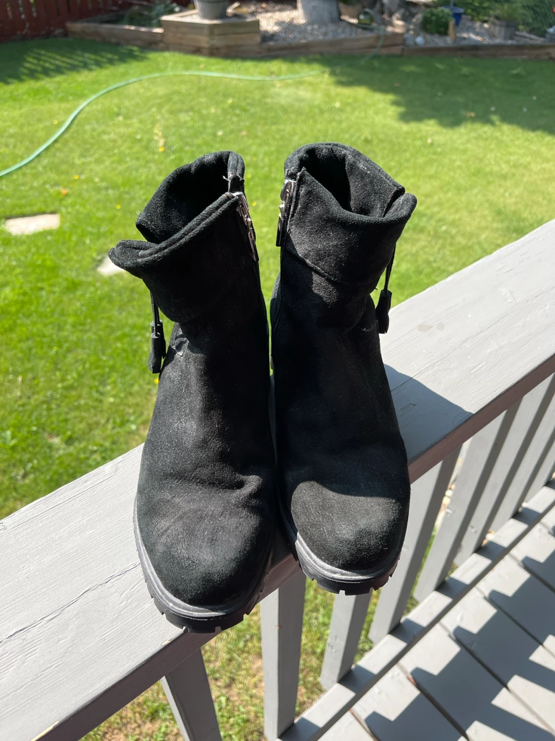 Black Suede Ankle Boots with Tassels - photo 4