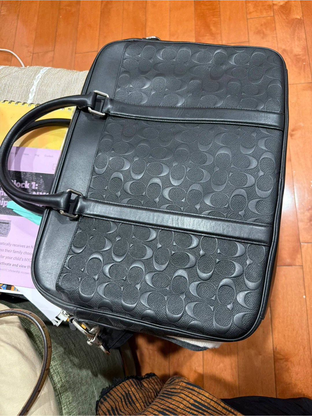Black Coach Embossed Leather Briefcase