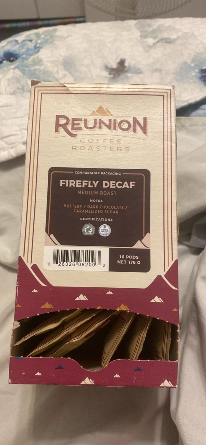 Reunion Coffee Roasters Firefly Decaf Medium Roast Coffee Pods