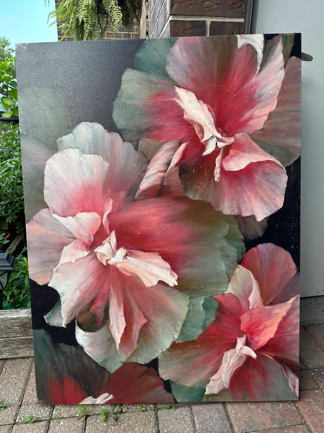 Oil Painting of Pink and Red Flowers