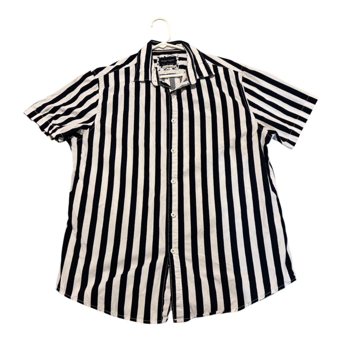 Denim & Flower Striped Short Sleeve Button Shirt