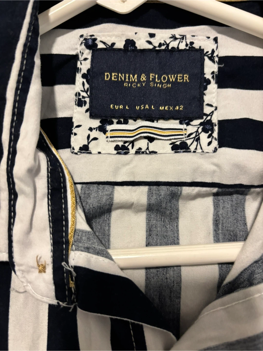 Denim & Flower Striped Short Sleeve Button Shirt - photo 5