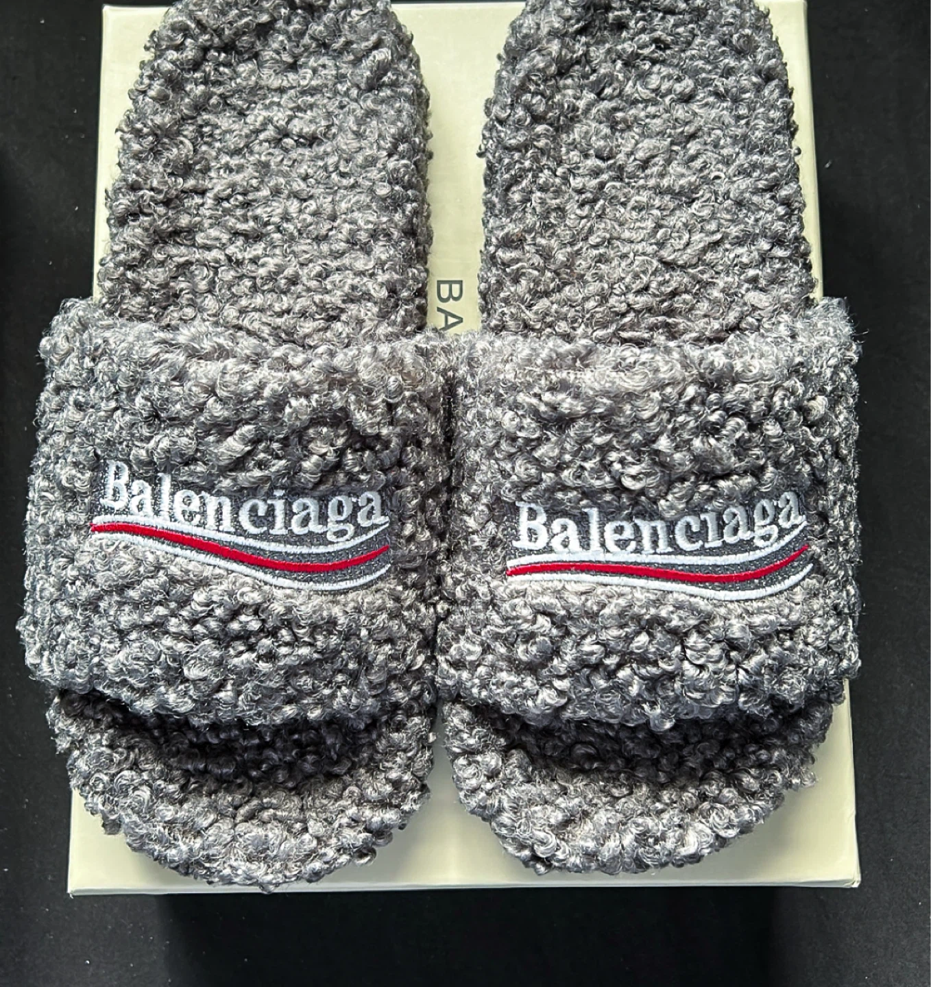 Balenciaga Grey Fur Slides (Size 10)