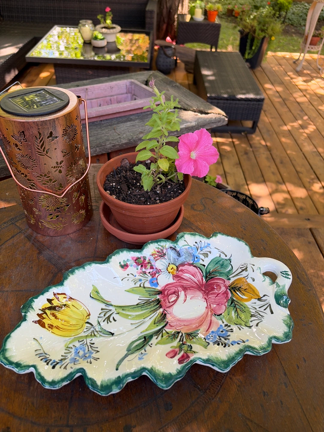 Vintage Hand-Painted Floral Ceramic Dish from Italy