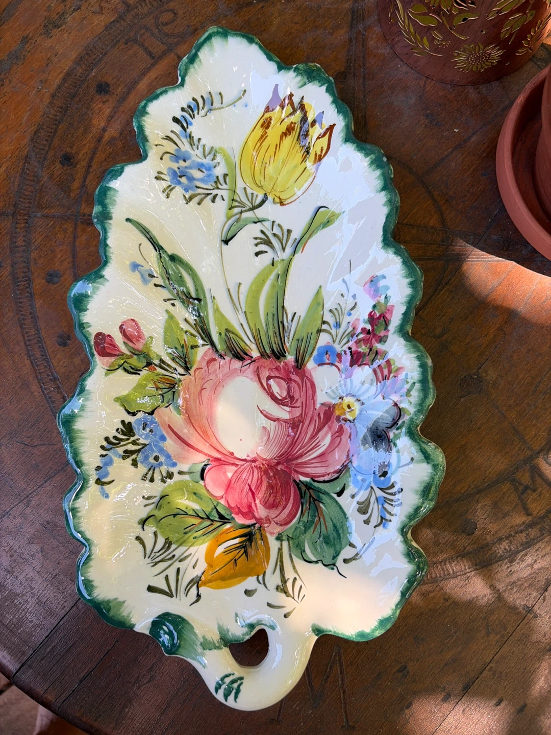Vintage Hand-Painted Floral Ceramic Dish from Italy - photo 2
