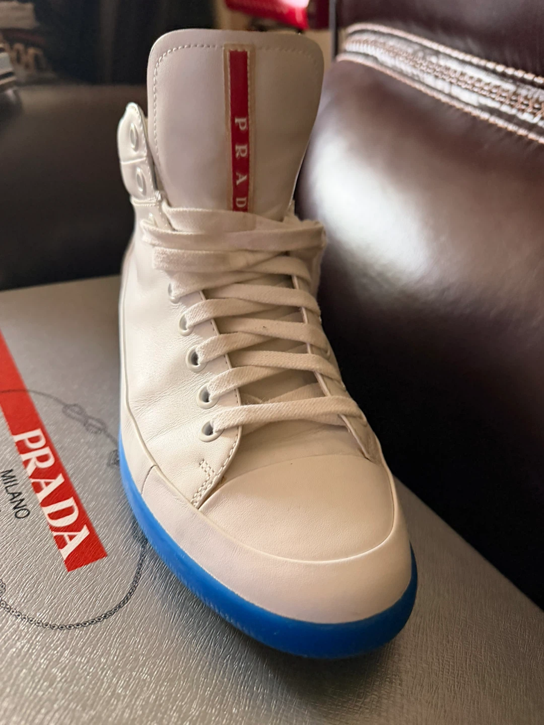 Prada High-Top Sneakers White/Blue Sole Men’s 8 US Like New - photo 2