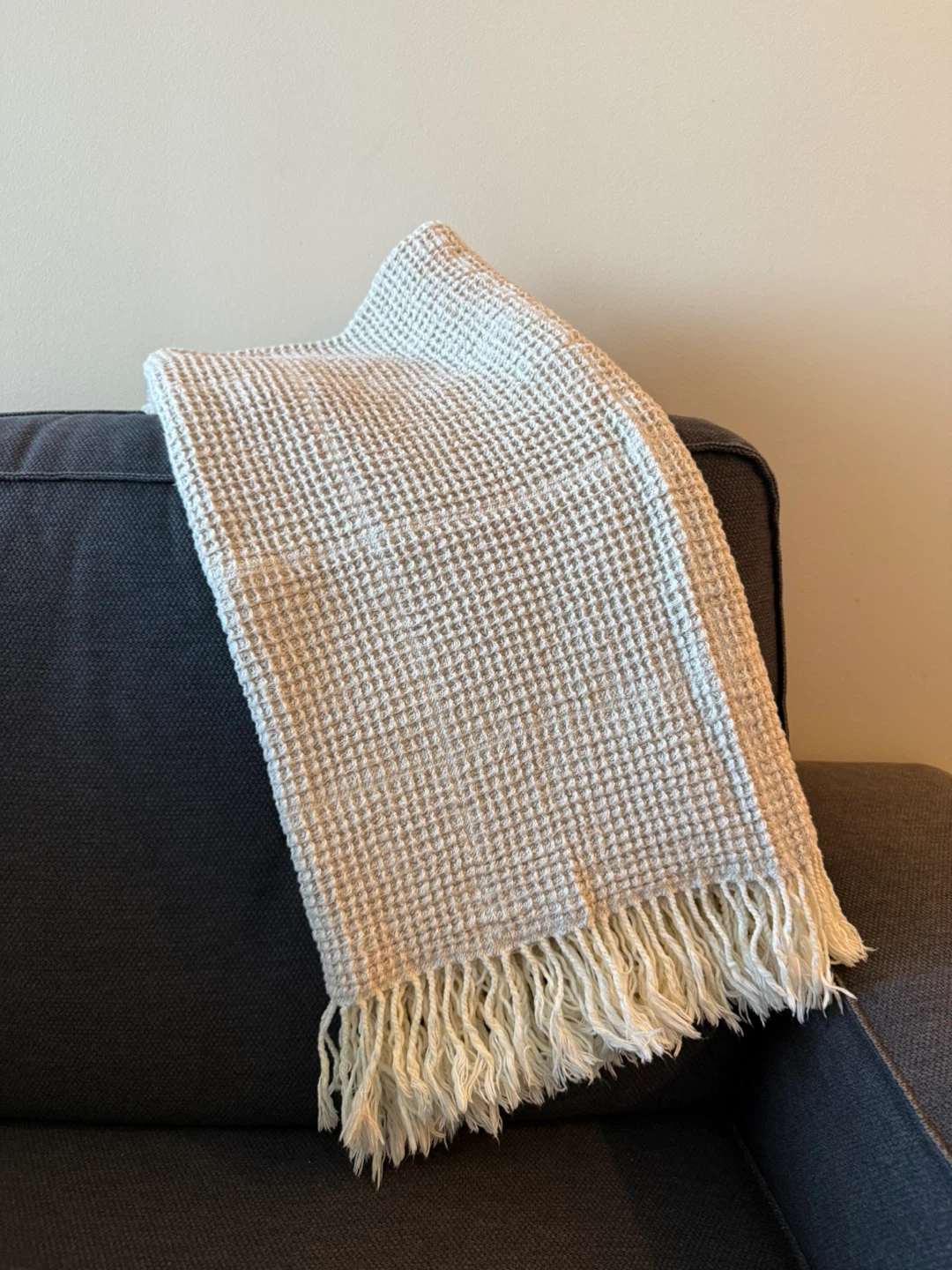 Waffle Weave Throw Blanket with Tassel