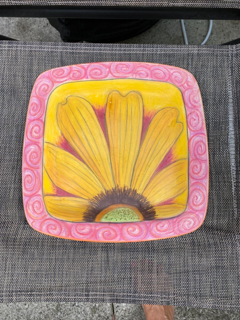 Decorative Square Plate with Yellow Flower Design