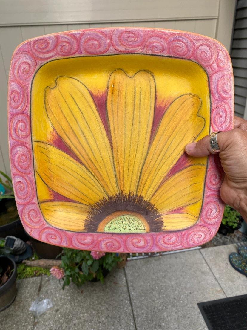 Decorative Square Plate with Yellow Flower Design - photo 2