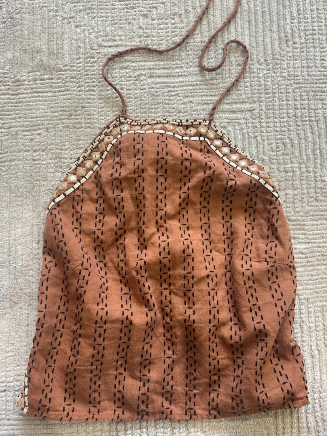 new zara Brown Embellished Halter Top
