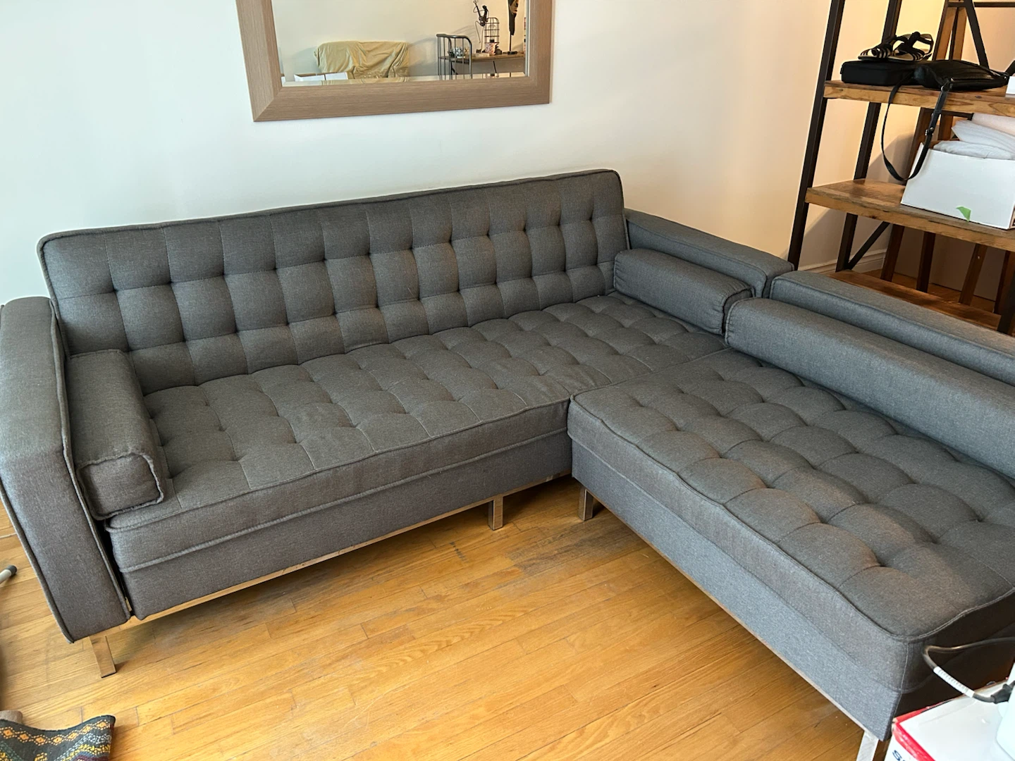 Grey Tufted Sectional Sofa - photo 3