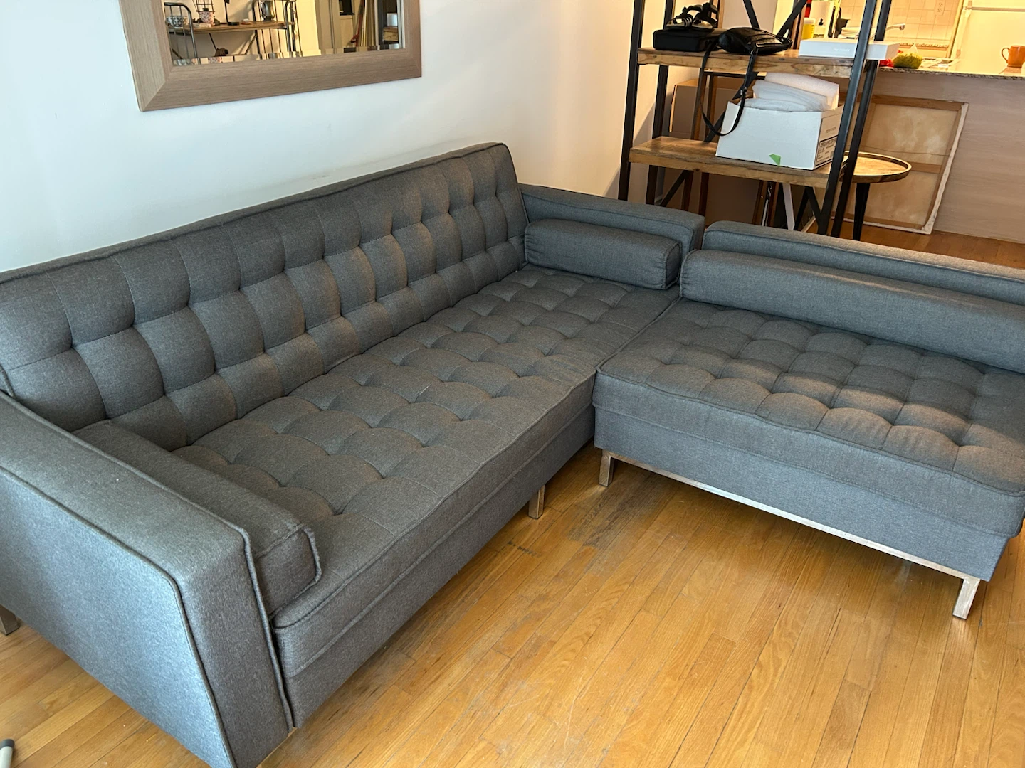 Grey Tufted Sectional Sofa - photo 4