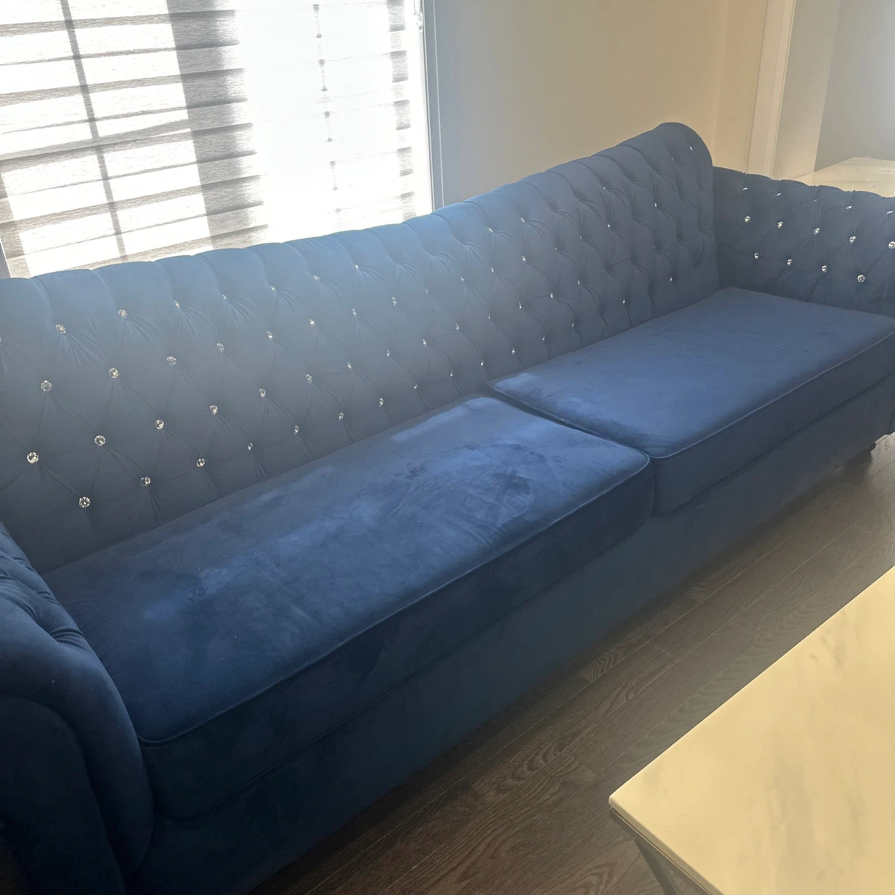 Deep Blue Velvet Tufted Sofa