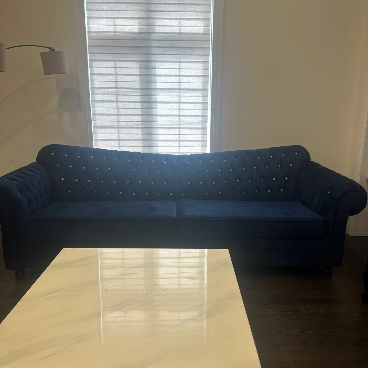 Deep Blue Velvet Tufted Sofa - photo 2
