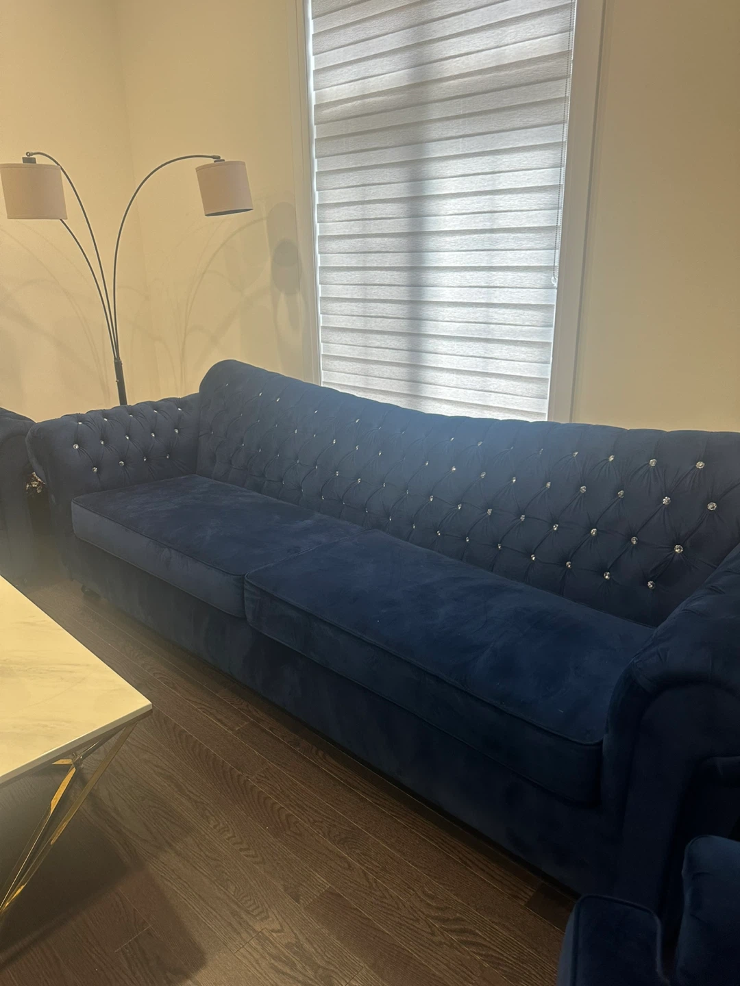 Deep Blue Velvet Tufted Sofa - photo 3