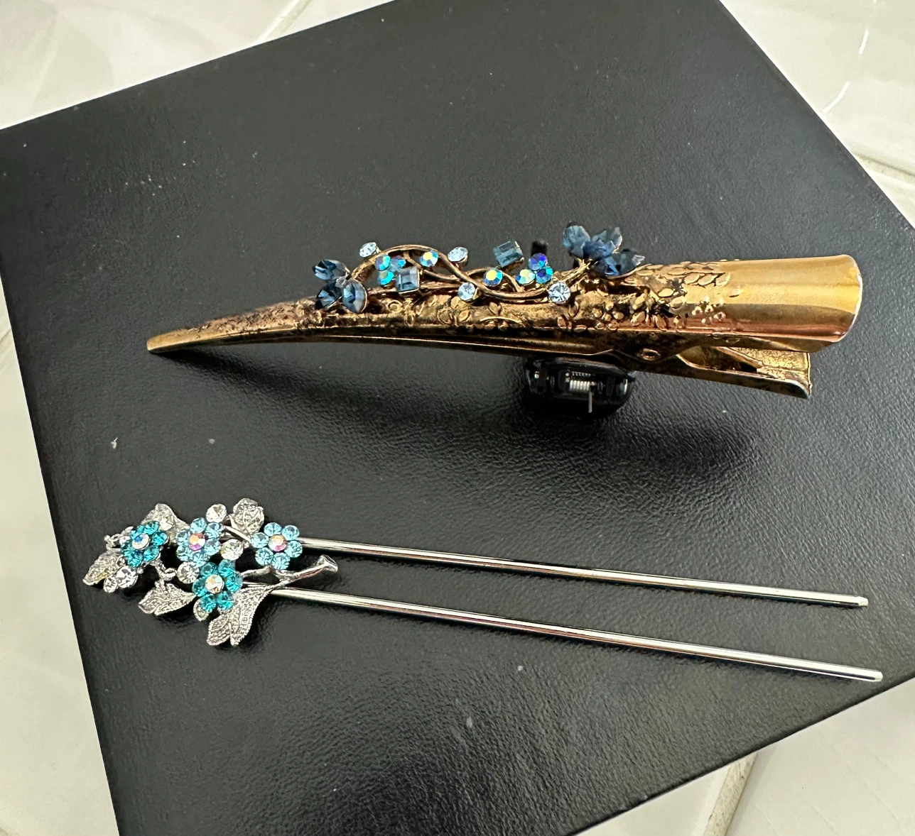 Decorative Hair Clip & Pin with Blue Rhinestones