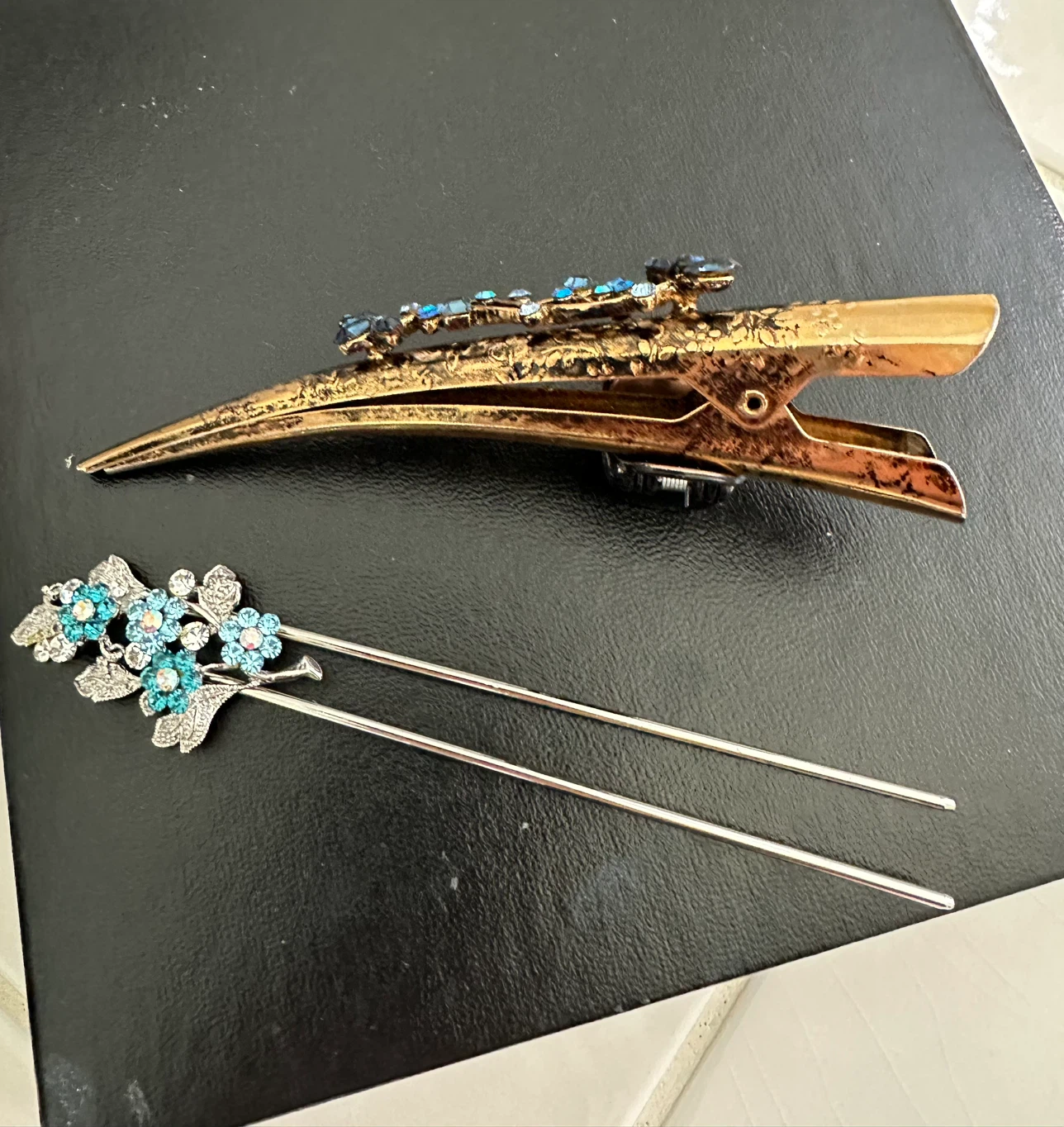 Decorative Hair Clip & Pin with Blue Rhinestones - photo 2