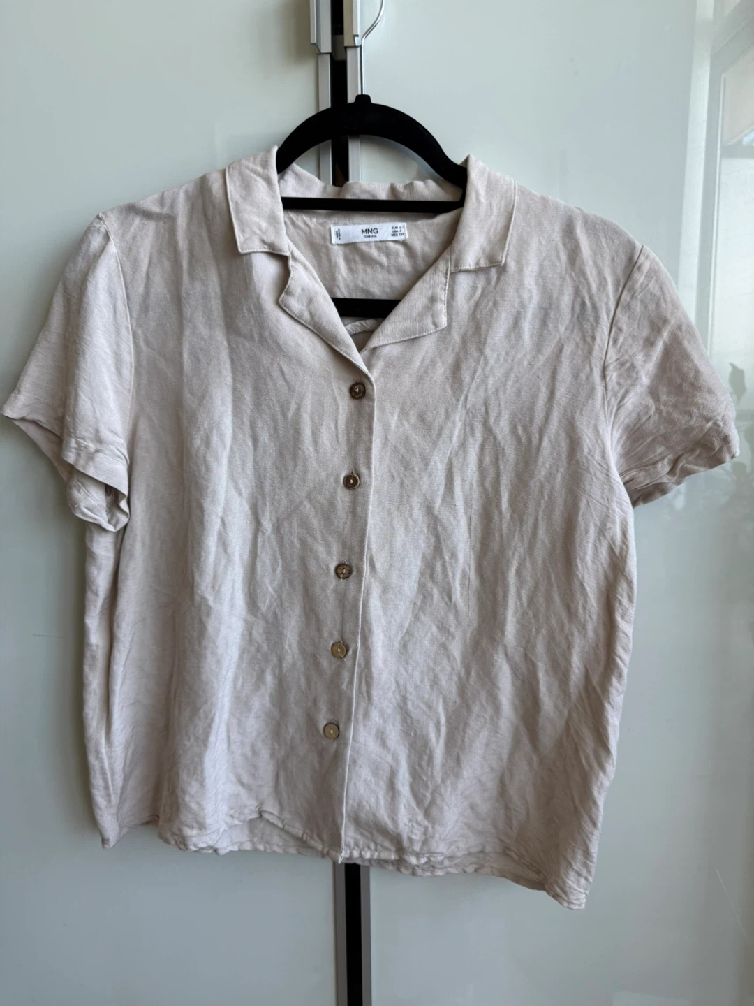 MANGO Linen Blend Short-Sleeve Button-Up Shirt - Size S