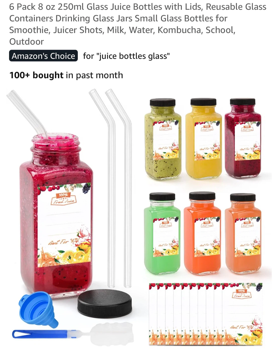 24 Pack 8 oz Glass Juice Bottles with Lids