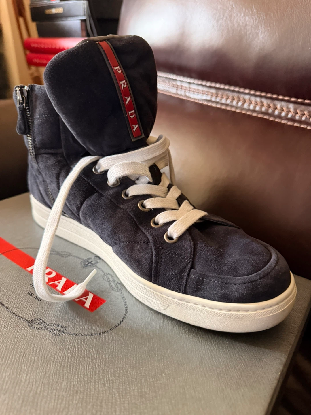 Prada Navy Suede High-Top Sneakers Men’s Size 10 US EUC