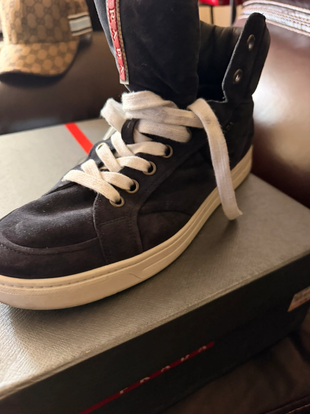 Prada Navy Suede High-Top Sneakers Men’s Size 10 US EUC - photo 3