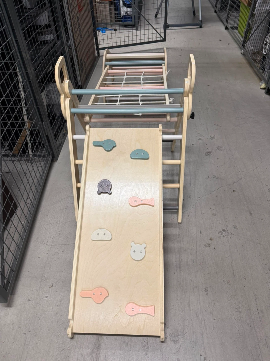 Wooden Pikler Triangle Climber with Slide and Rock Wall