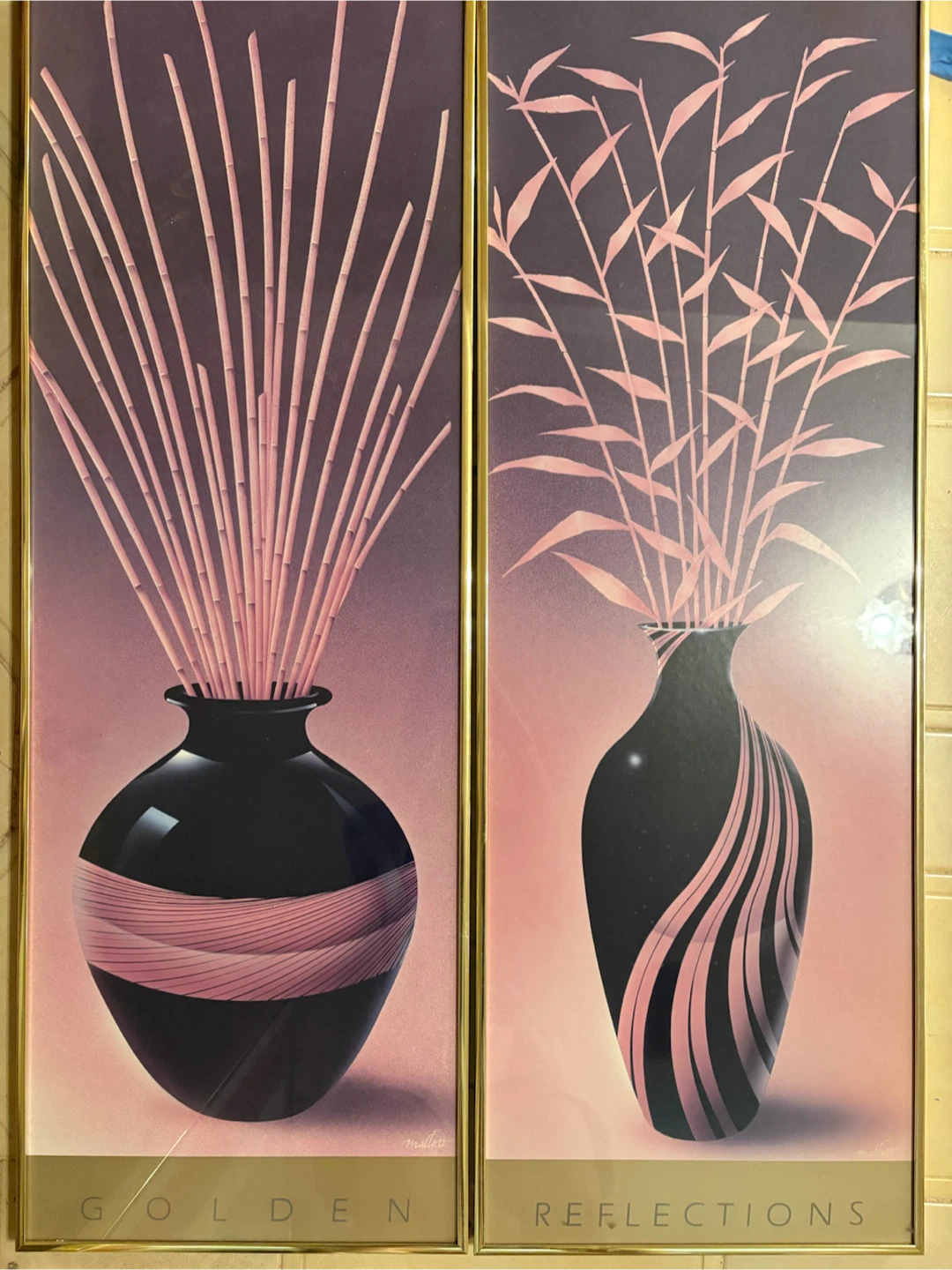 Set of 2 "Golden Reflections" Bamboo Vase Art Prints