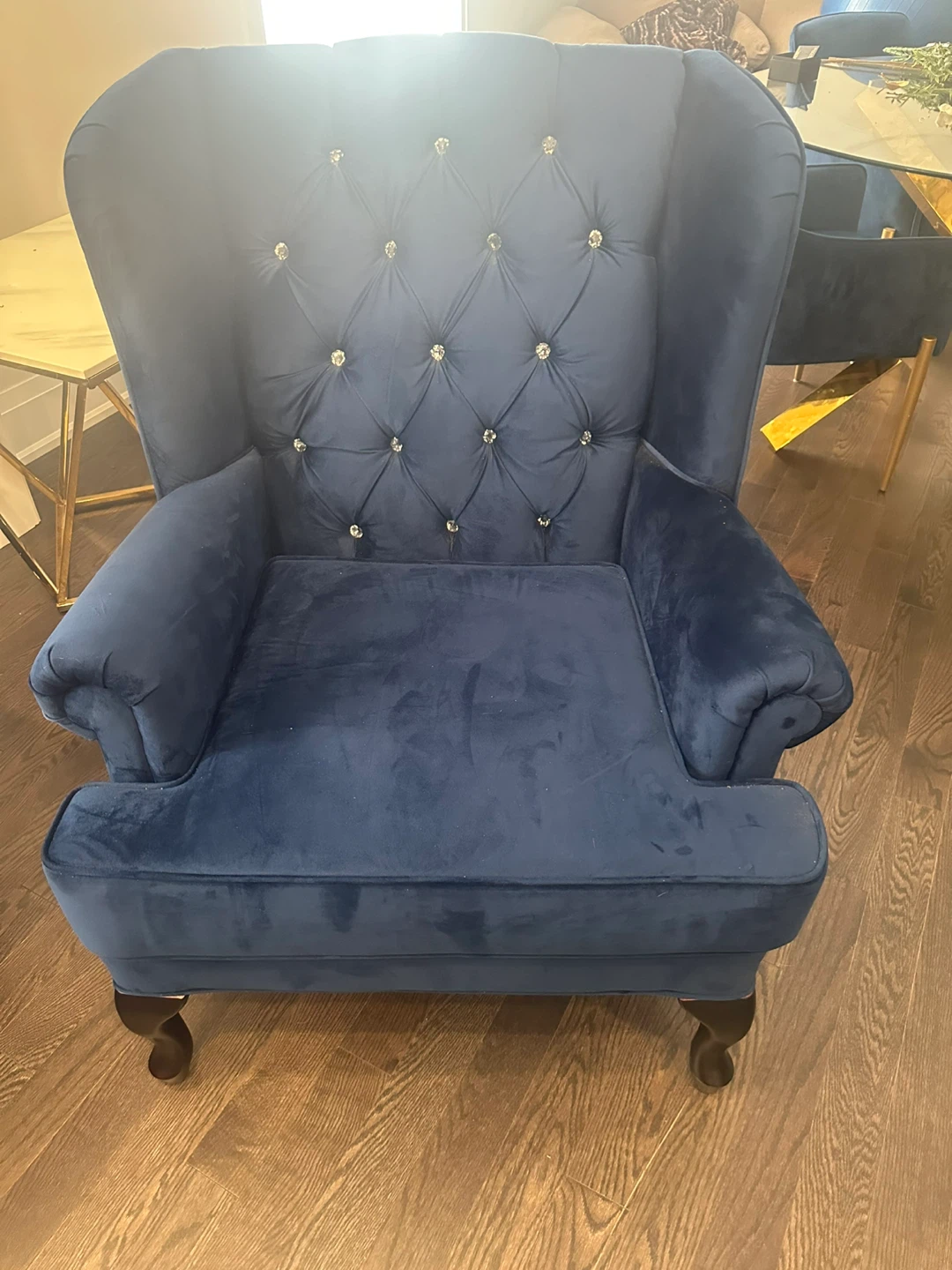 Royal Blue Velvet Wingback Accent Chair – Crystal Tufted