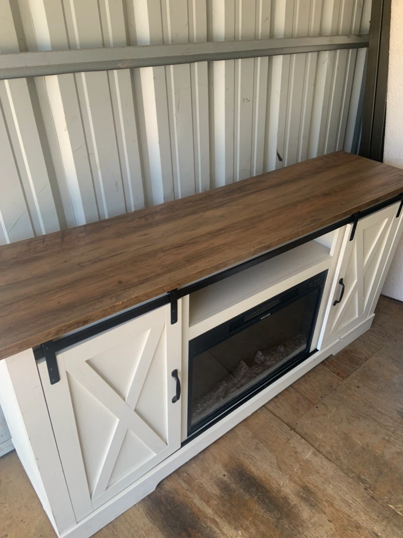 White Farmhouse TV Stand with Electric Fireplace