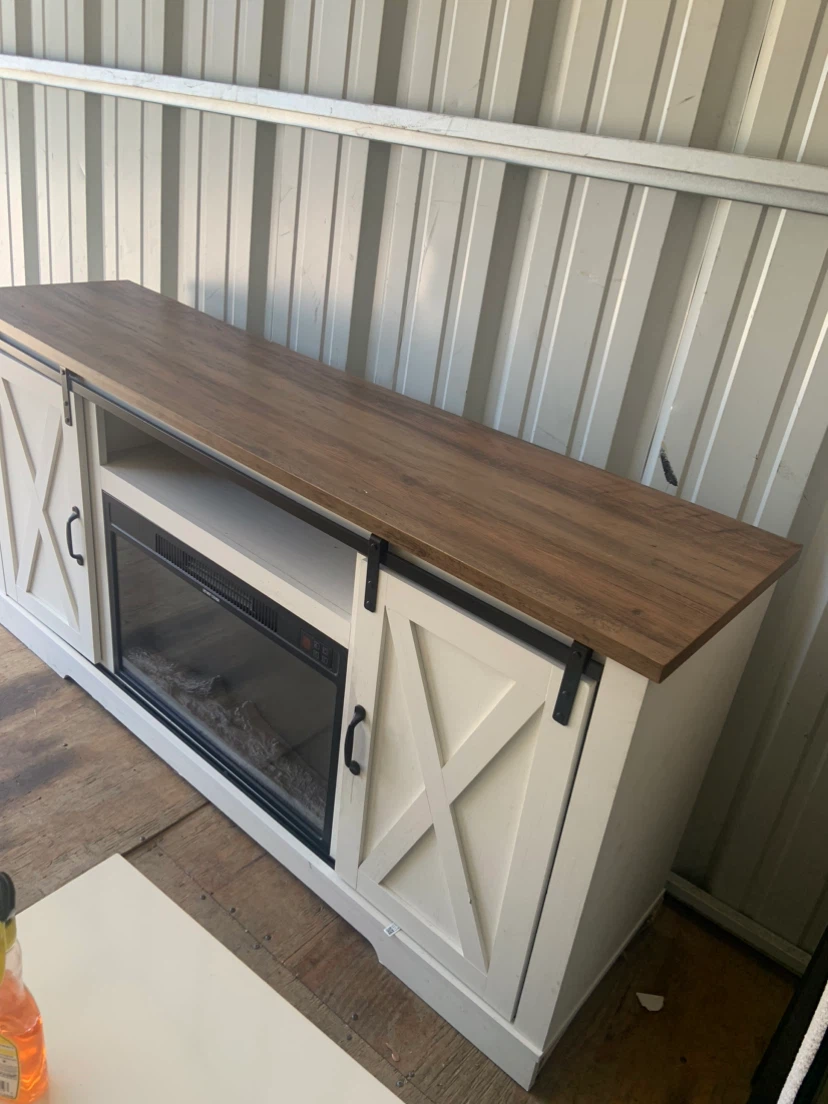 White Farmhouse TV Stand with Electric Fireplace - photo 2