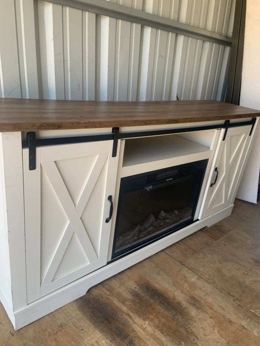 White Farmhouse TV Stand with Electric Fireplace - photo 3