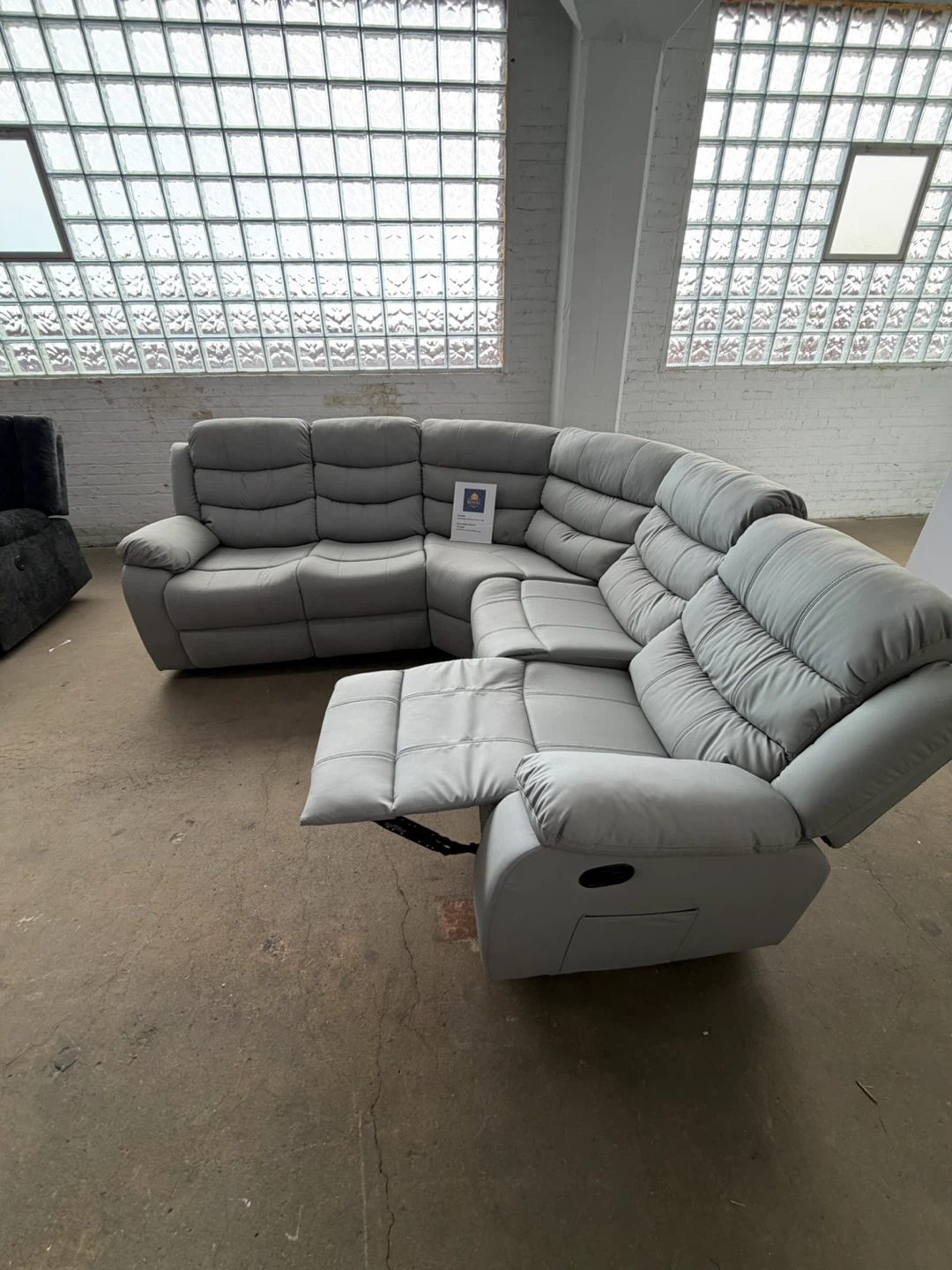 Grey Leather Reclining Sectional Sofa - photo 2