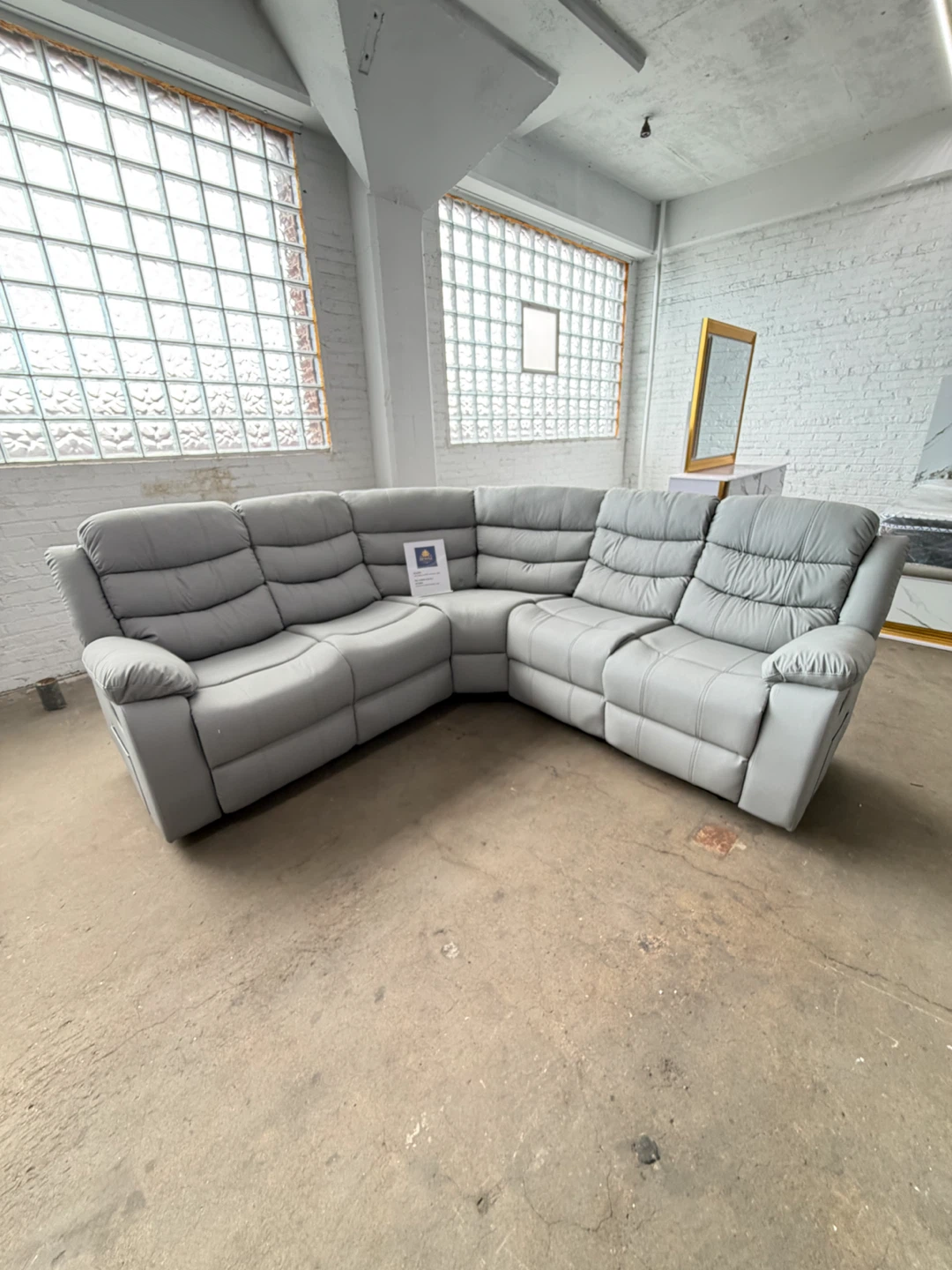 Grey Leather Reclining Sectional Sofa - photo 3