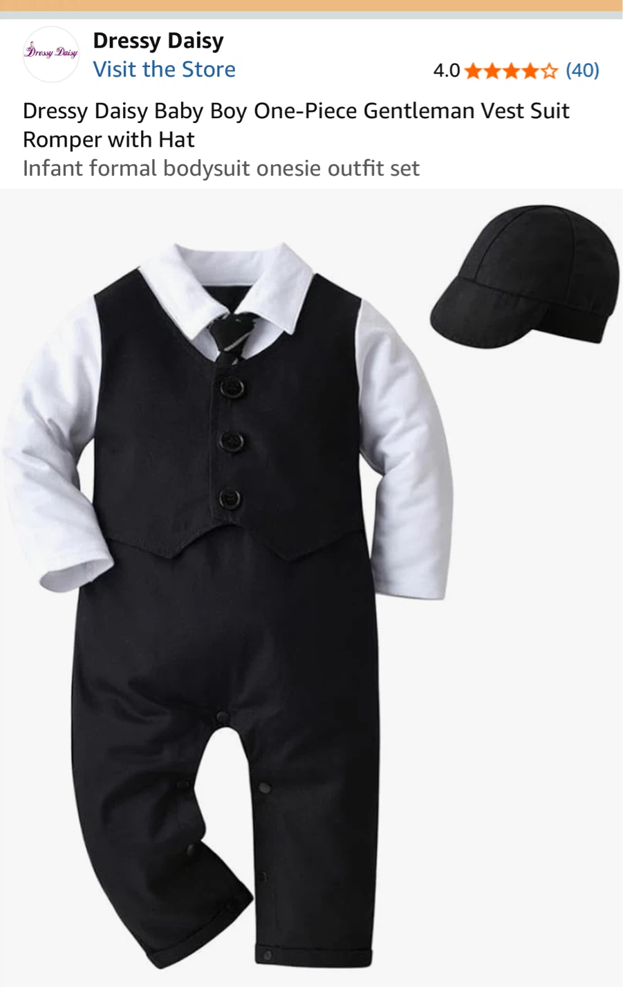 Baby Boy Formal Vest Suit Romper with Hat