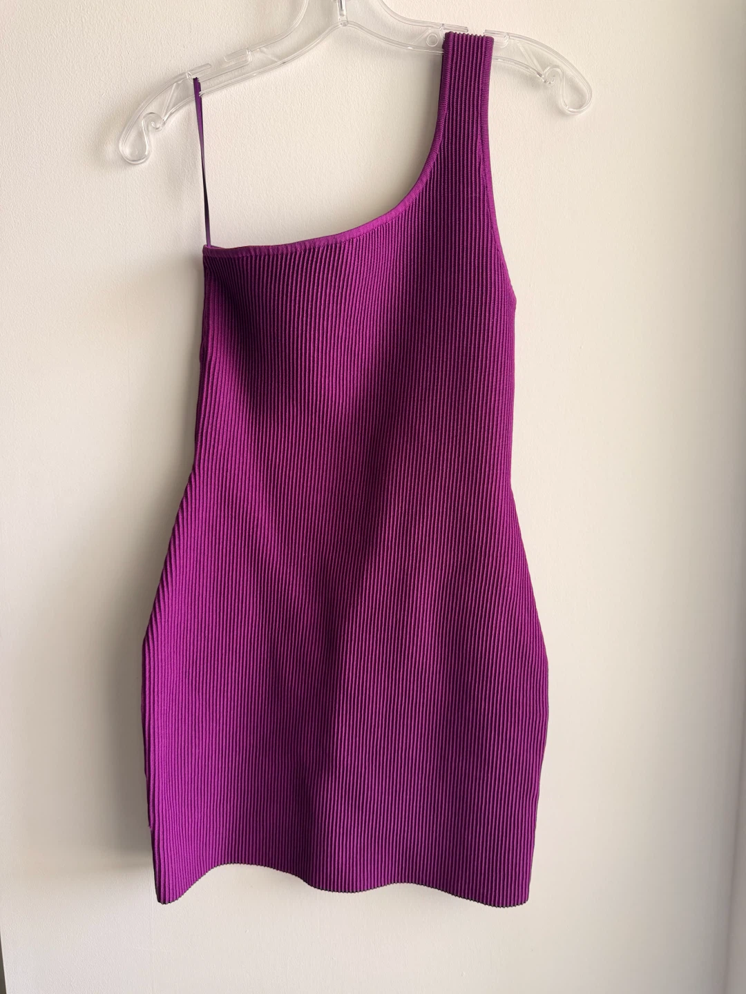 Babaton One-Shoulder Ribbed Dress - Purple - Size M