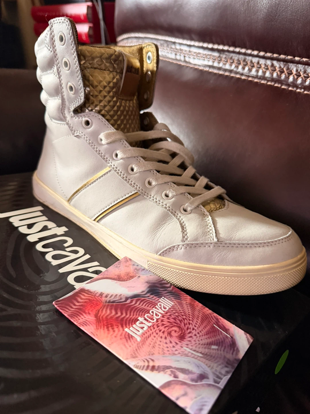Just Cavalli High Top White/Gold Sneakers Men’s 9 US EUC