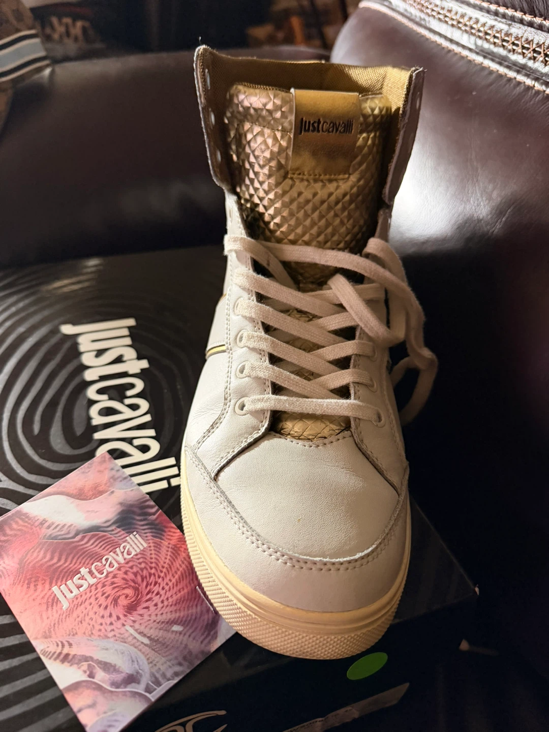 Just Cavalli High Top White/Gold Sneakers Men’s 9 US EUC - photo 2
