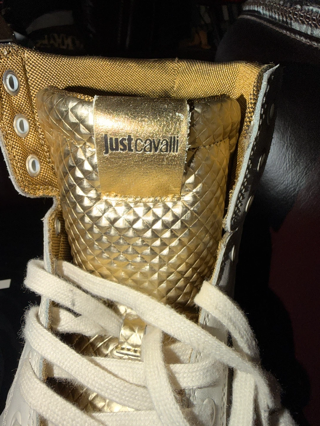Just Cavalli High Top White/Gold Sneakers Men’s 9 US EUC - photo 3
