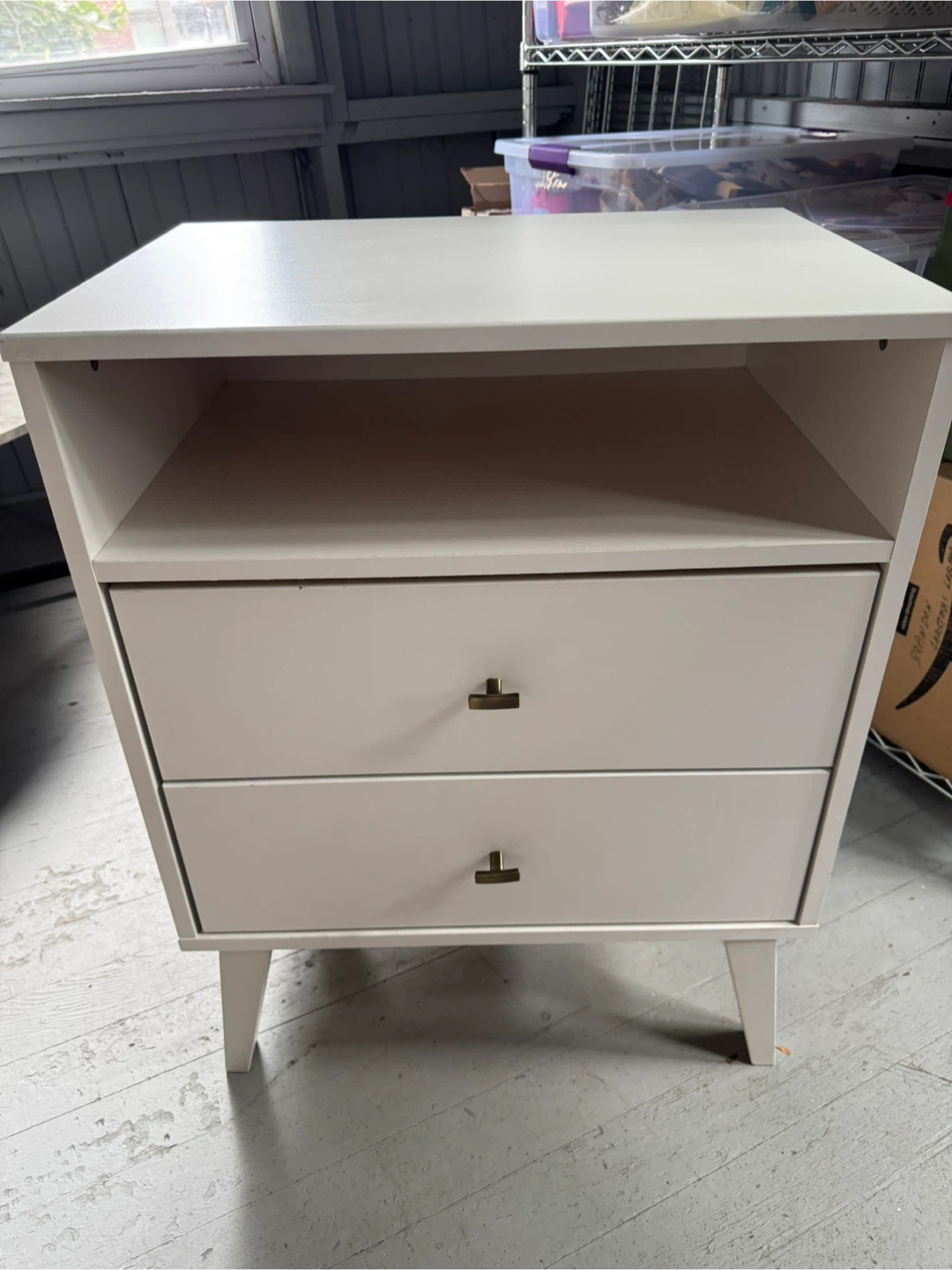 White 2-Drawer Nightstand with Brass Hardware