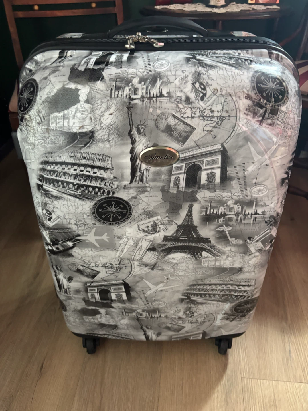 Amelia Earhart Luggage - World Map Print